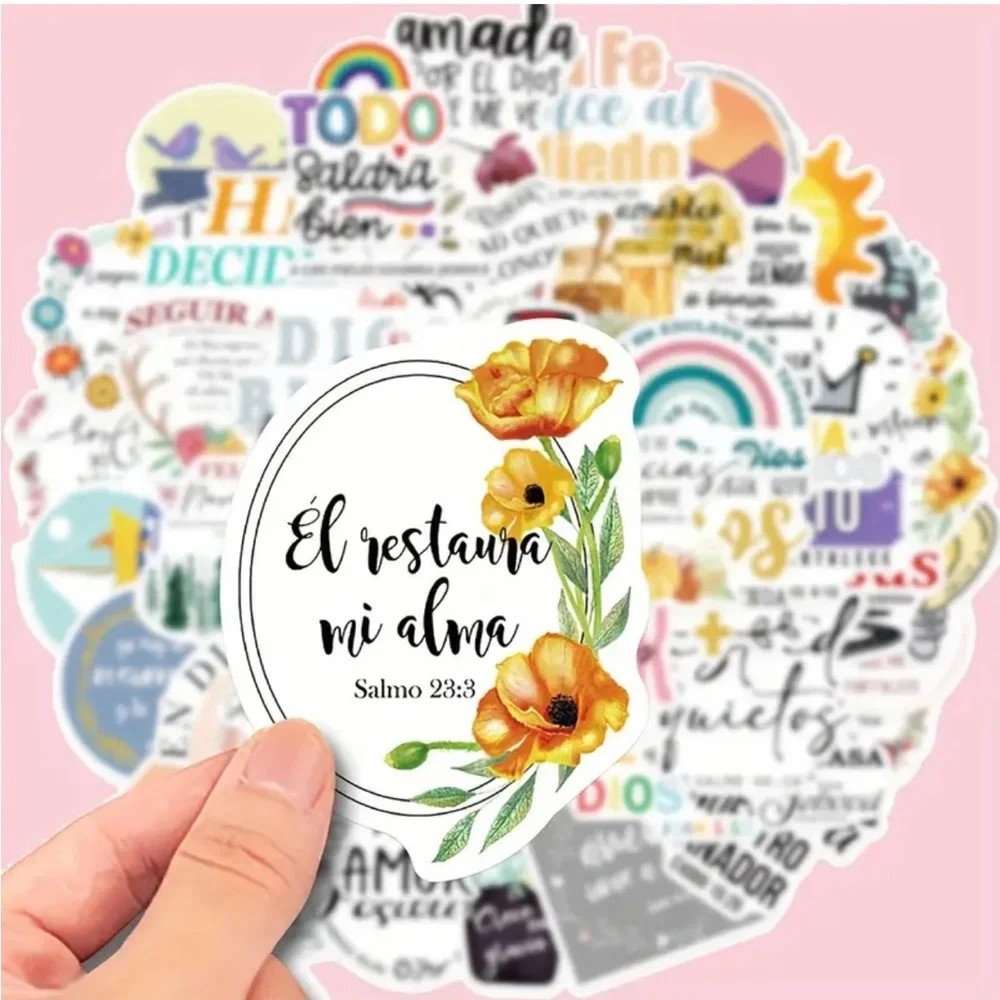Christian Bible Spanish “En Español” Themed Waterproof Stickers, Pack of 50
